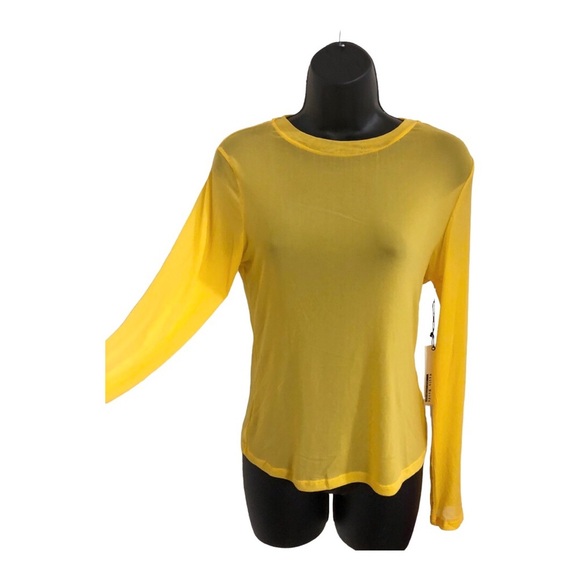 Haute Monde Yellow‎ sheer crewneck long sleeve stretch top shirt size medium new - Picture 1 of 11